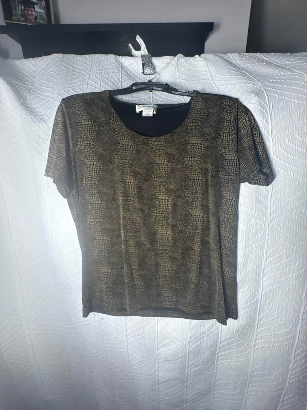 Frazier Lawrence Snake Skin Print Short Sleeve Blouse Large